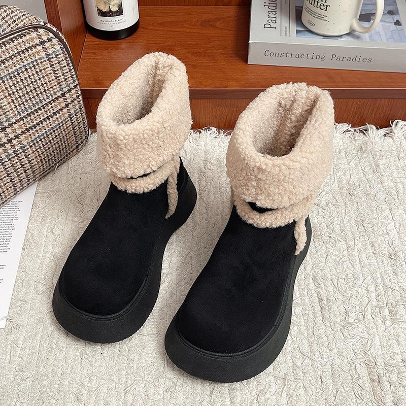 Women's Thick-soled Mid-calf Two-wear Winter Warm Fur an Inner Lining Plush Snow Boots Non-slip Wear Casual Sports Martin Cotton Boots