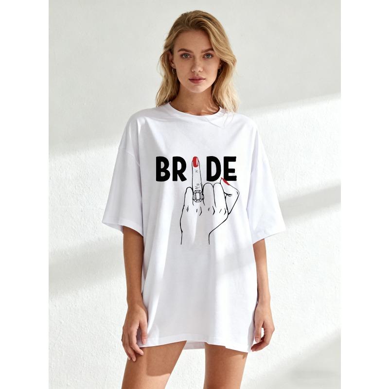 Bride Oversized T Shirt Black Bride Text With Hand Gesture And Red Nail Design For Wedding Party Bridal Shower Celebration