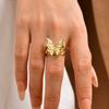 Retro Stainless Steel Butterfly Open Ring Gold Plated Geometric Rings for Women Vintage Jewelry Valentine's Day Gift