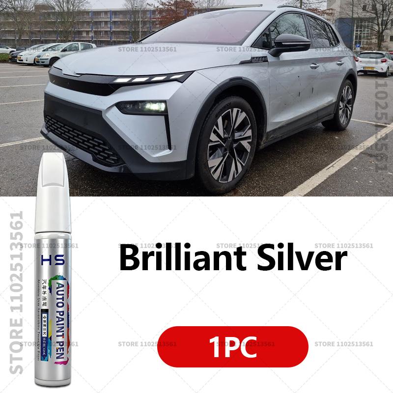Touch Up Paint Pen Car Paint Scratch Repair Tool Brilliant silver Magic black Graphite grey Moon white For 2024-2025 Skoda Elroq Touchup Paint2