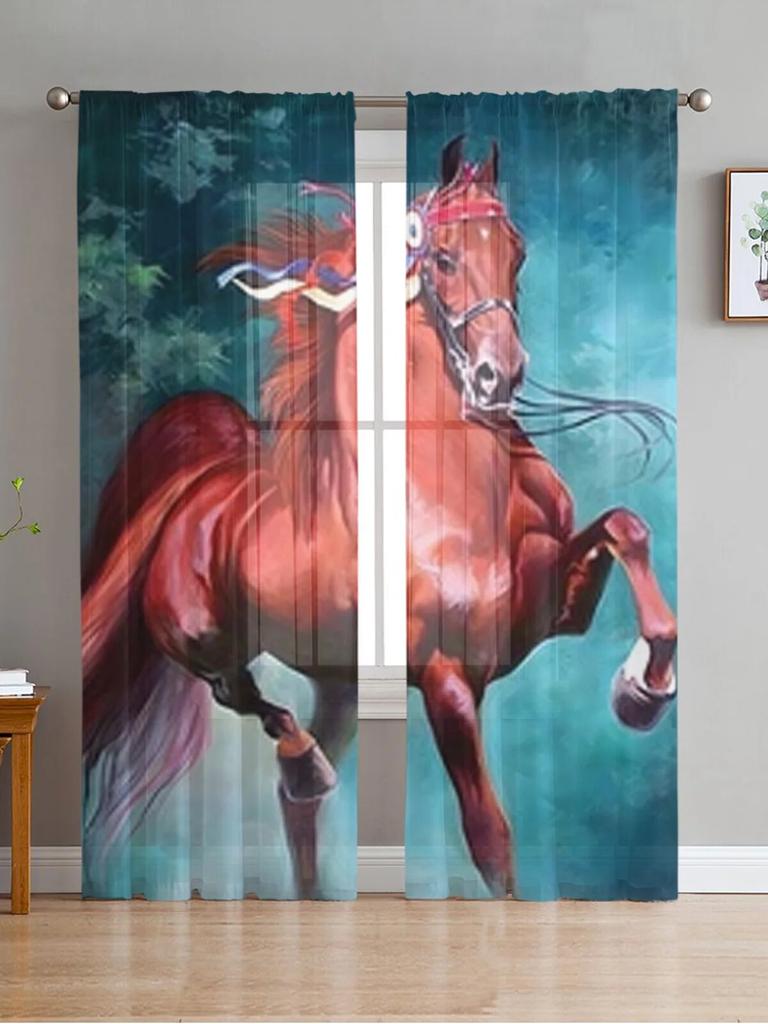 Koń akwarelowy Nowoczesne tiulowe zasłony do salonu Sypialnia Strona główna Kuchnia Przezroczyste zasłony okienne