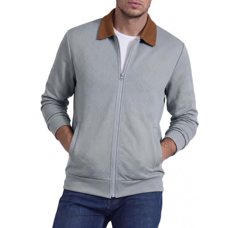 Mens Solid Color Waffle Knit Collar Jacket Casual Loose Fit Baseball Style Outerwear
