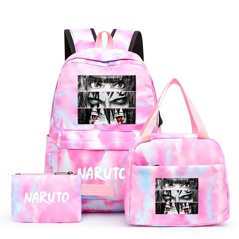3Pcs/set Anime Naruto Canvas Backpack for Girl with Lunch Bag Pen Case Backpack Student Back To School Backpack Rucksack Mochila