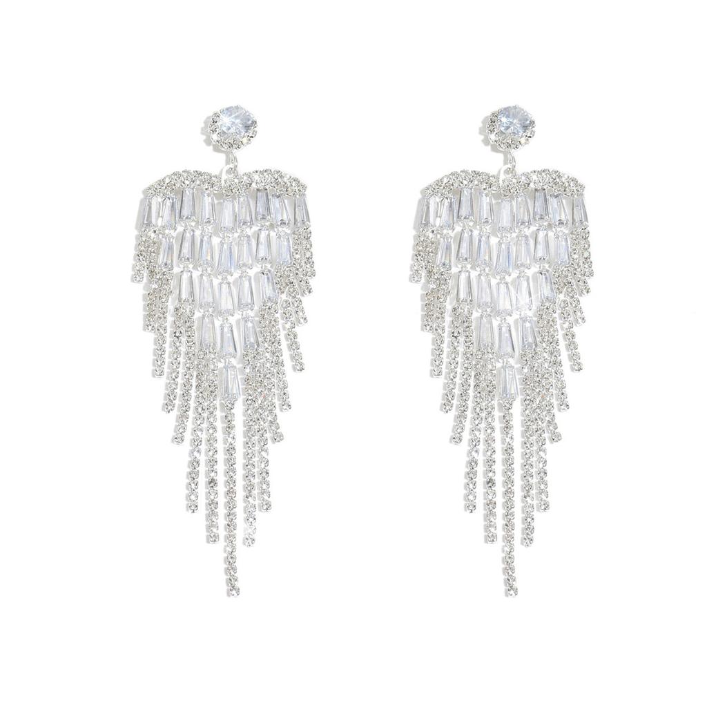 Heavy Industry Full Diamond Light Luxury Fringed Retro Long Copper Jewelry Earrings Fashion Design Sense Niche High-End Ear Jewelry Women