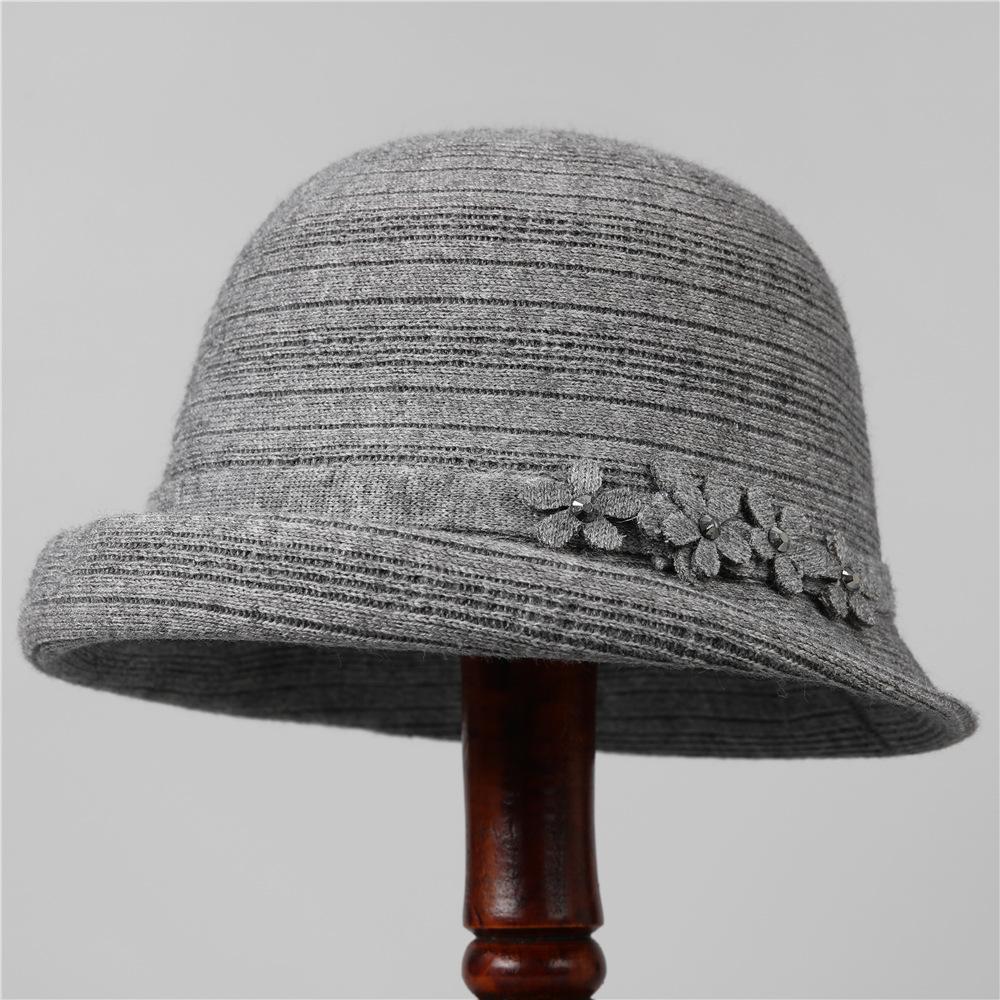 

In The Elderly Curling Top Hat Ladies Bucket Hat Autumn And Winter Warm Basin Hat Foreign Style Versatile Elegant Mother Hat M（56-58cm） темно-сірий