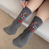 Sock - Spring/Summer Lightweight Printed Flowery Padded Stockings with Butterfly Knots - Mid-Calf Cotton Stockings for Country Style Long Trousers