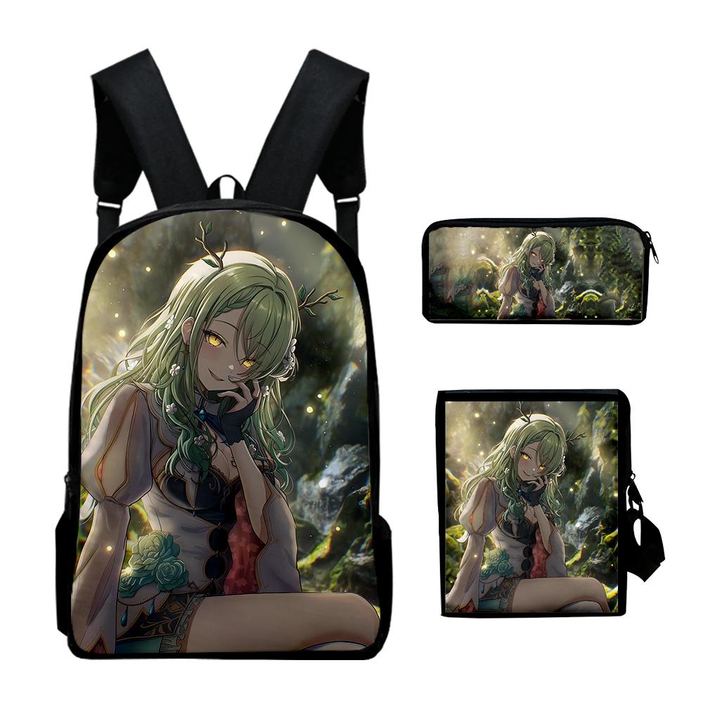 Classic Hololive VTuber Ceres Fauna 3D 3pcs/Set Pupil School Bags Laptop Daypack Backpack Inclined Shoulder Bag Pencil Case