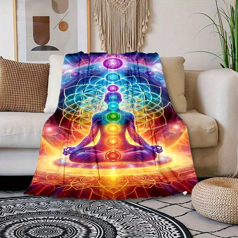 Meditation Chakras Spiritual Pattern Print Art Blanket - Soft All-Season Multi-Purpose Throw for Office, Nap, Dorm & Shawl