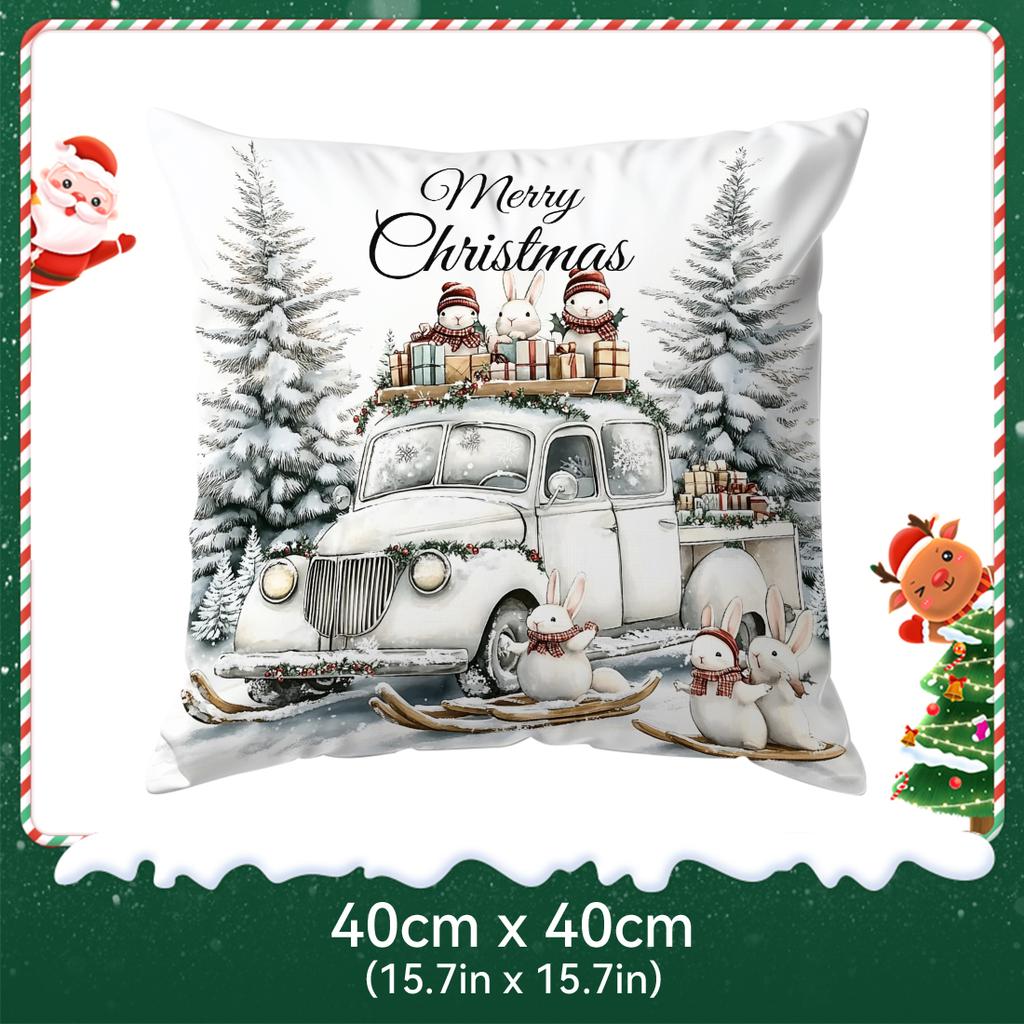 Christmas Bunny Gift Delivery Pillowcase Bedroom Sofa Cushion Cover 100% Polyester Living Room Cushion Pillowcase Home Decor