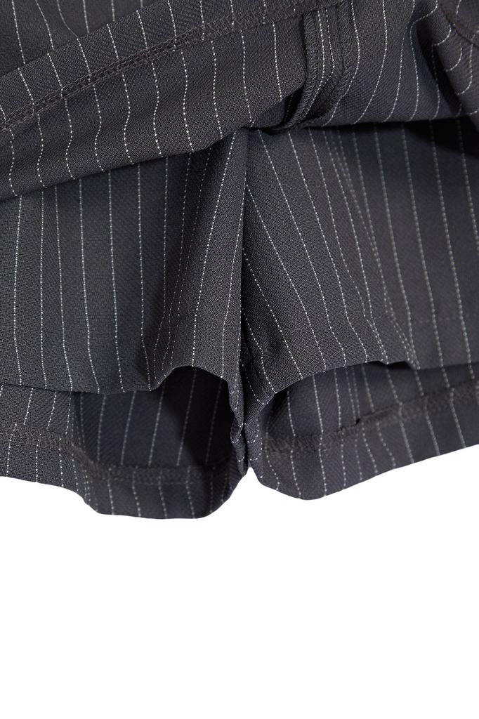 Women's Style Plus Size Anthracite Waist Belt Detailed Mini Striped Woven Shorts Skirt