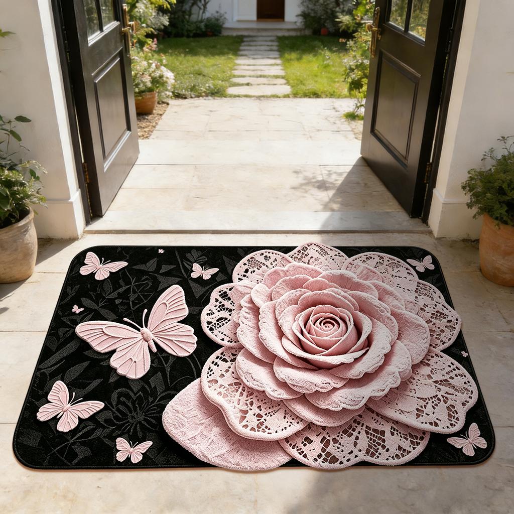 Custom3d Printed Floral Pattern Designer Bathroom Rug with logo Non-slip Soft Absorbent Bath Rug Diatom Mud Stone pink Rug Mat