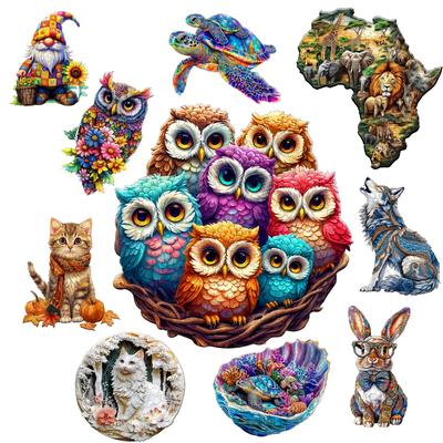 Puzzle din Lemn cu Tematica Bufniță și Animale Decor de Casă din Lemn Pictură Cadou de Crăciun și Halloween Jucărie pentru Adolescent și Copil