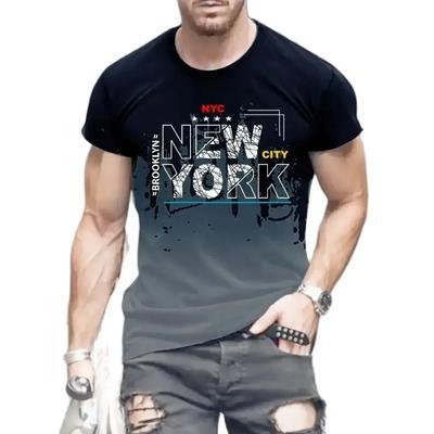 Męski T-shirt Casual z Krótkim Rękawem z Nadrukiem Alfabetu Nowego Jorku, Okrągły Dekolt, Męska Odzież Oversize, Odzież Uliczna Outdoor, Męskie Koszulki