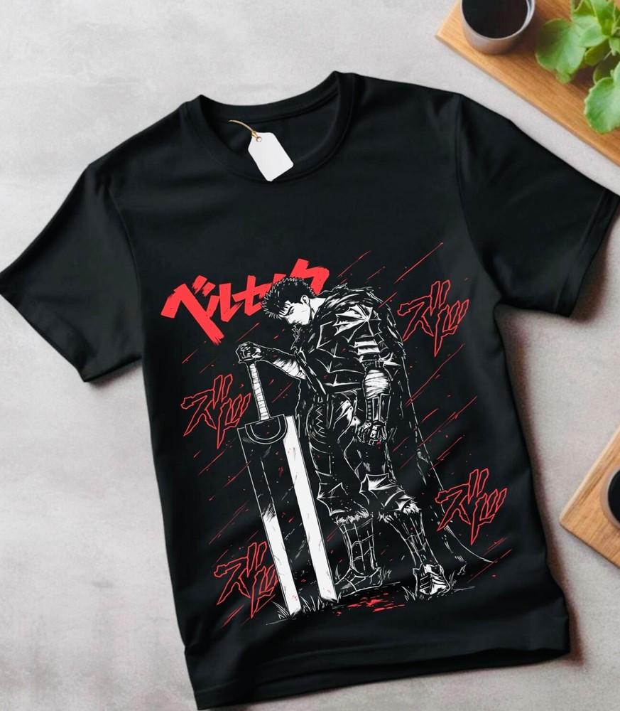 

Berserk T-shirt Manga Strip Guts Berserker Armour Anime Black shirt gift 3XL