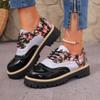 Autumn Printed Low-top Shoes 2025 New Plus-size Lace-up British Style Muffin Small Leather Shoes for Women