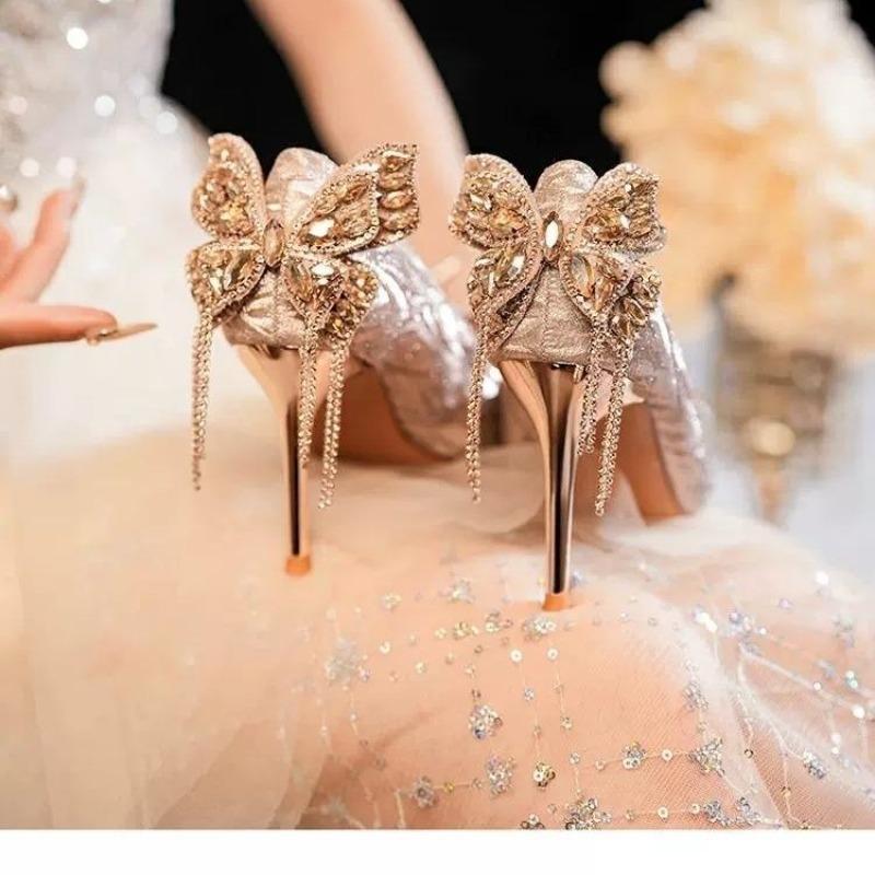 

Женские новые хрустальные туфли на высоком каблуке для помолвки и для невесты 34 шампанского