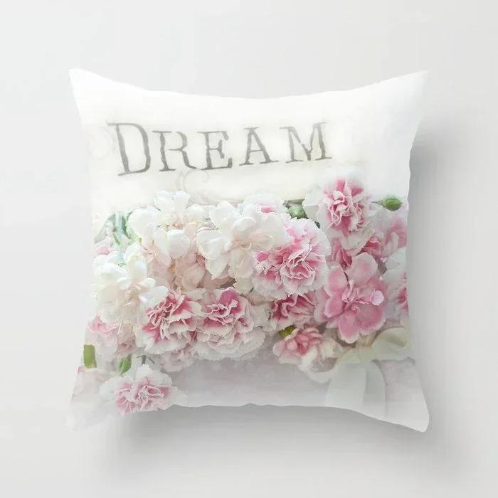 Home Decor Pink Roses and Love Pattern Pillow Cover Pattern Cushion Cover Suitable for Sofa Bedroom Car Pillow Cover
