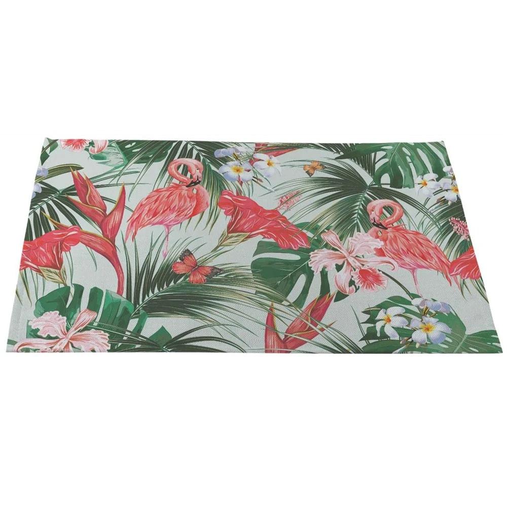 Morandi Floral Sunflower Printing Linen Placemat for Dining Table Drink Coaster Home Decoration Modern Kitchen Cup Pads