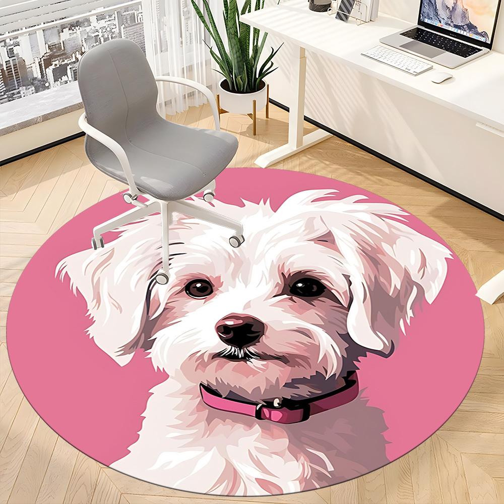 1pc Poodle Pink Office Round Rug, Carpet for Office, Gaming, Lightweight Round Floor Mat yy260205020