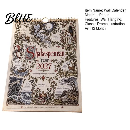 Classical Literature Aesthetic Organizer 2027 Wall Calendar Vintage Illustrated Hanging Calendar with 12 Plays Through Romance Collectible