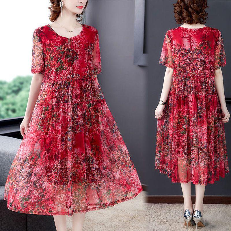 Women Printed Dress Summer Plus Size Floral Dress Loose A-line Dress