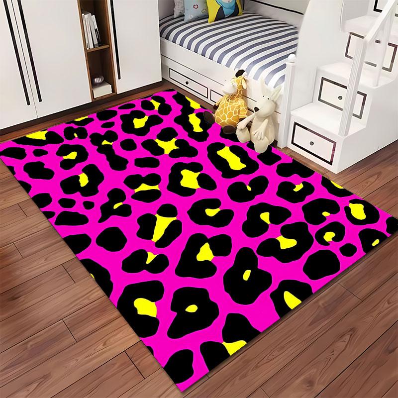 Leopard Print Pink Carpet suitable as a non-slip mat for the living room or bedroom sofa