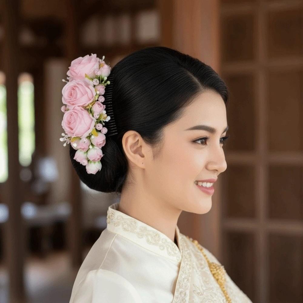 Thai Style Flowers Hairpin Sweet Chignon Hair Clips Hair Accessories Rose Hair Comb  Daily