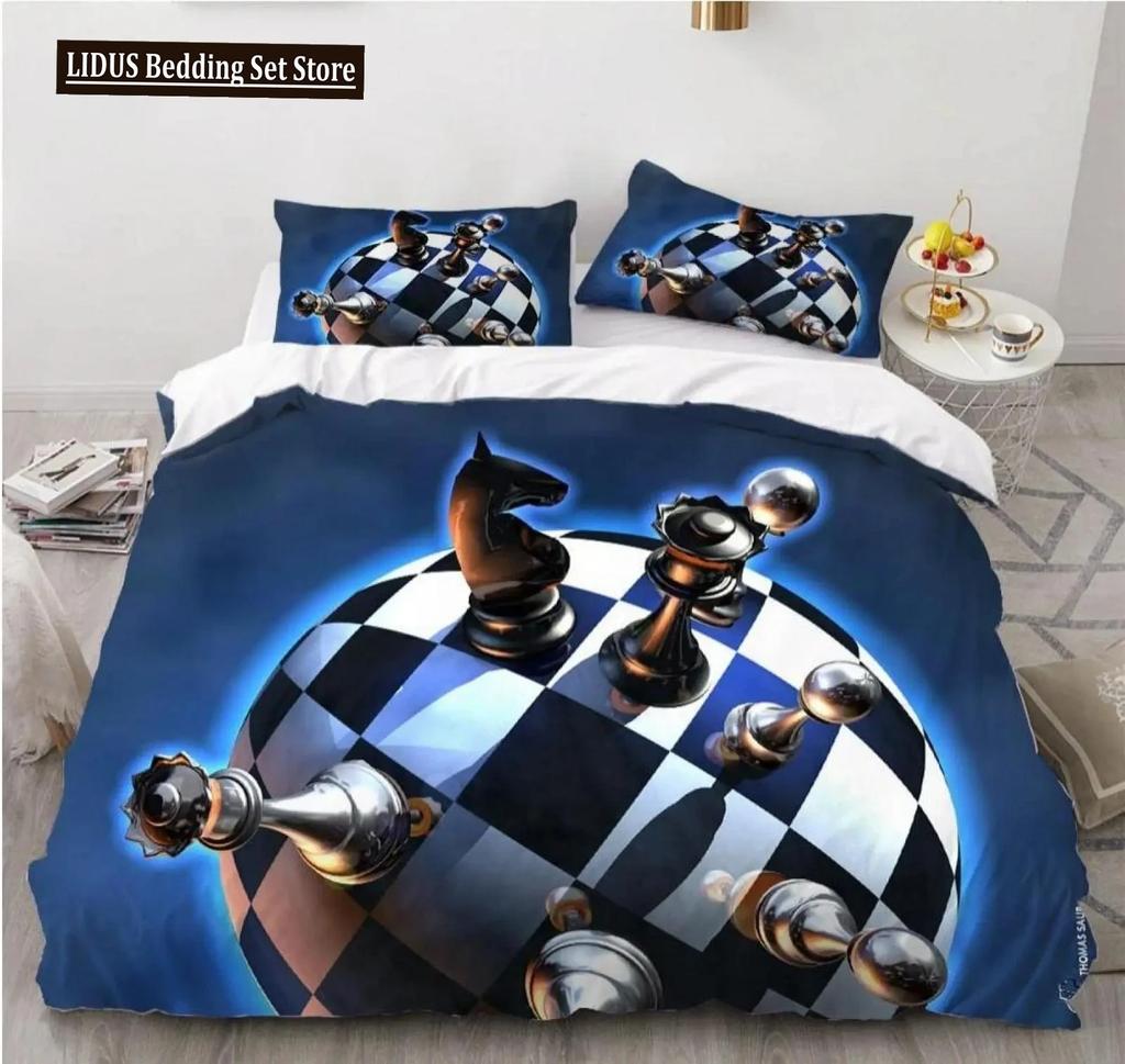Internationell Schack Påslakanset Svart Vitt Rutigt Schackbräde Täcke Örngott Tävlingsspel För Pojkar Tonåringar Sängklädesset
