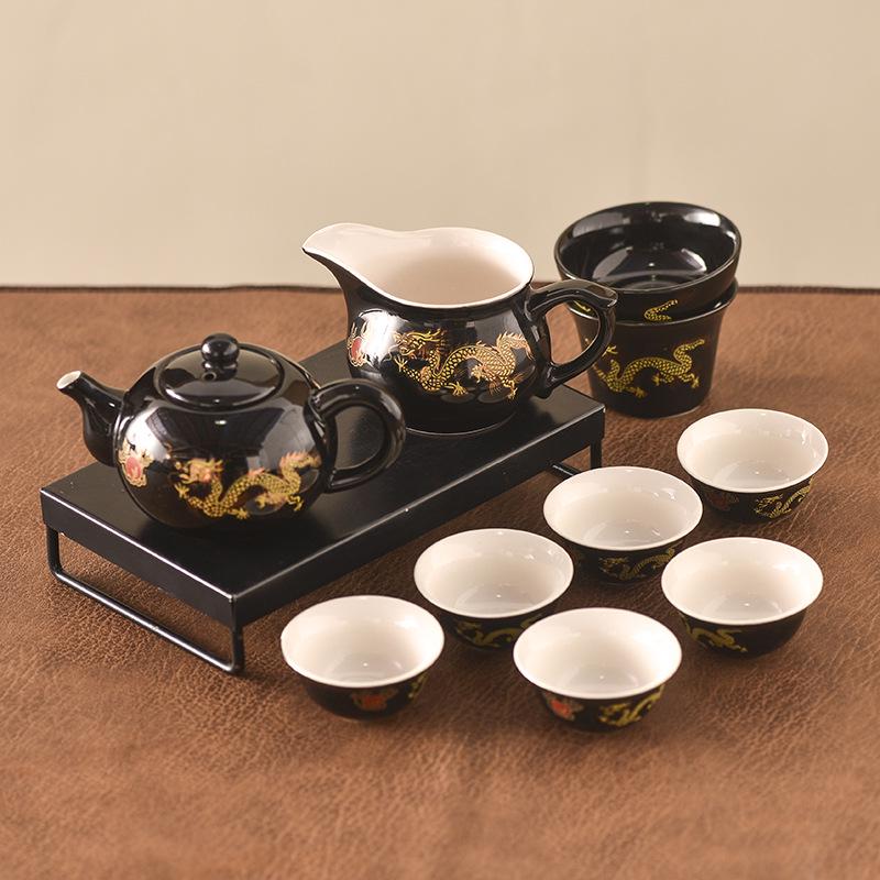 Retro Ceramic Gongfu Tea Set: Teacups, Pitcher, Gaiwan