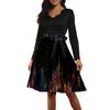 Women's Casual Fashion Long Sleeve Christmas Graphic Printed Vintage Long Dresses