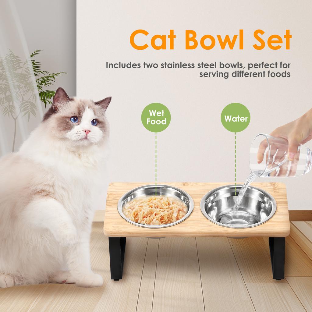 Stainless Steel Elevated Cat Bowl Stand Set Easy Cleaning Non Slip Cat Food Bowl Kit for Dry Wet Food Water for Pet Small Dogs