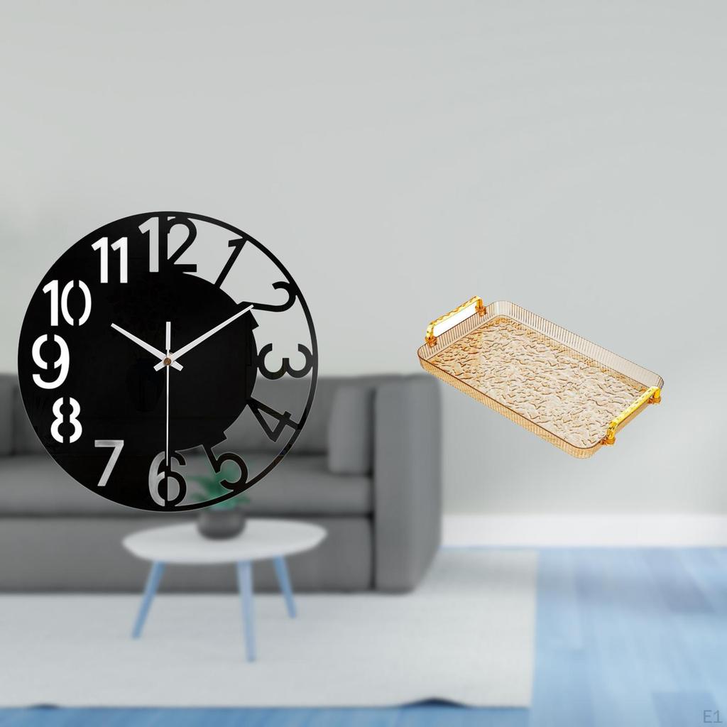Acrylic Decorative Wall Clock with Silent Easy Read Design And Dessert Plate Coffee Table Tray