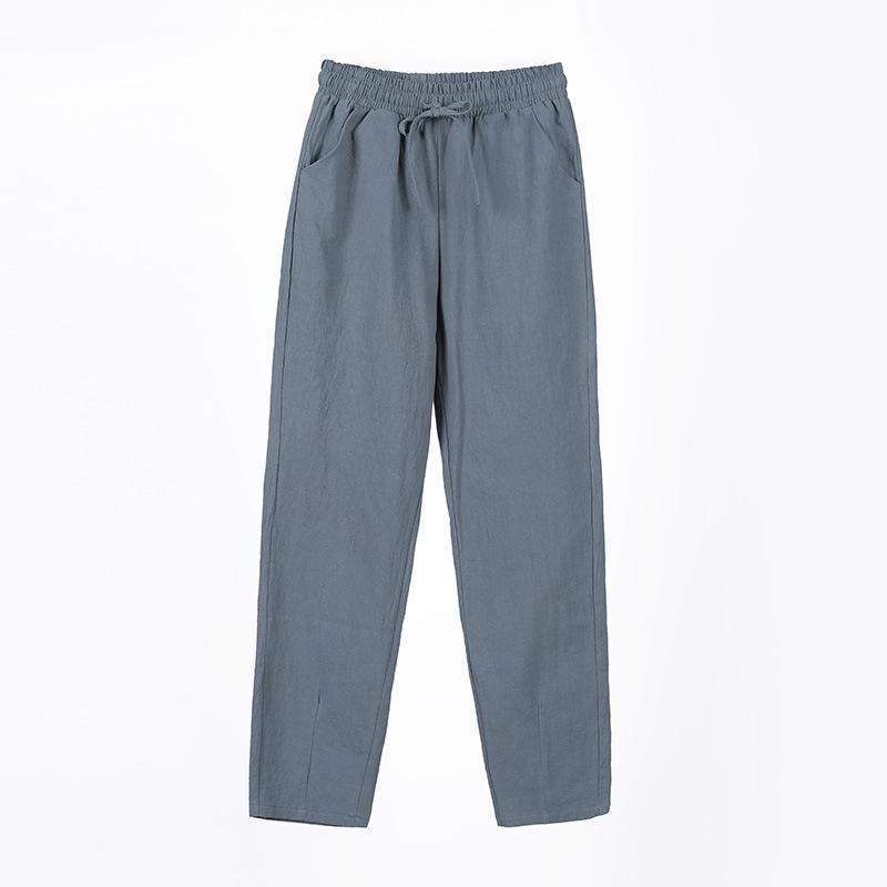 Women's Summer Loose Thin Section Leisure Cotton Linen Harem Trousers Solid Colour Mid-waist Nine Radish Trousers
