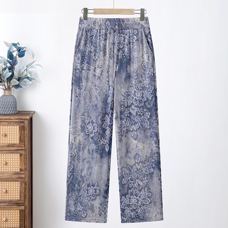 Women's Summer Printed Breathable Elastic Waist Loose Trousers for Middle-aged & Elderly
