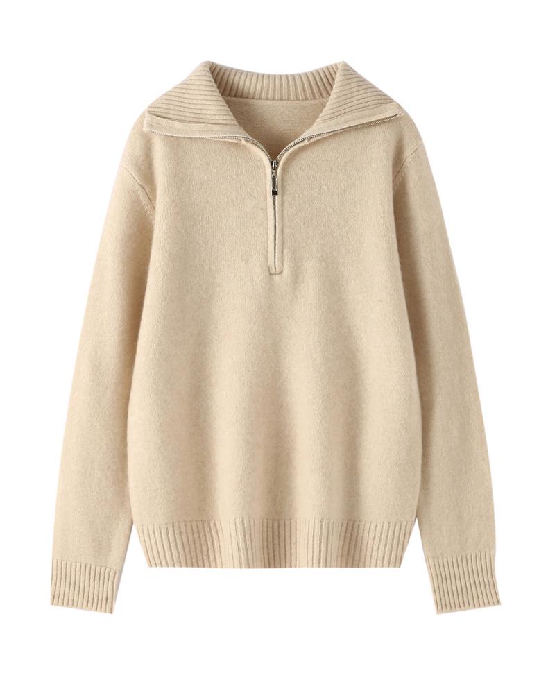 Women's Half-High Neck Wool Sweater: Thickened, Soft, Pure Color Pullover with Half-Zip for Autumn/Winter