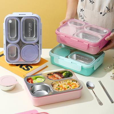 Lunchbox-Behälter, Edelstahl-Bento-Box für Erwachsene mit 4-Fach-Snacktablett, auslaufsicherer Suppenschüssel, spülmaschinenfest