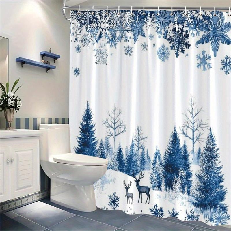 1Pc Winter Forest Shower Curtain, Polyester Fabric, Machine Washable, With Hook, Suitable For Bathroom Decoration