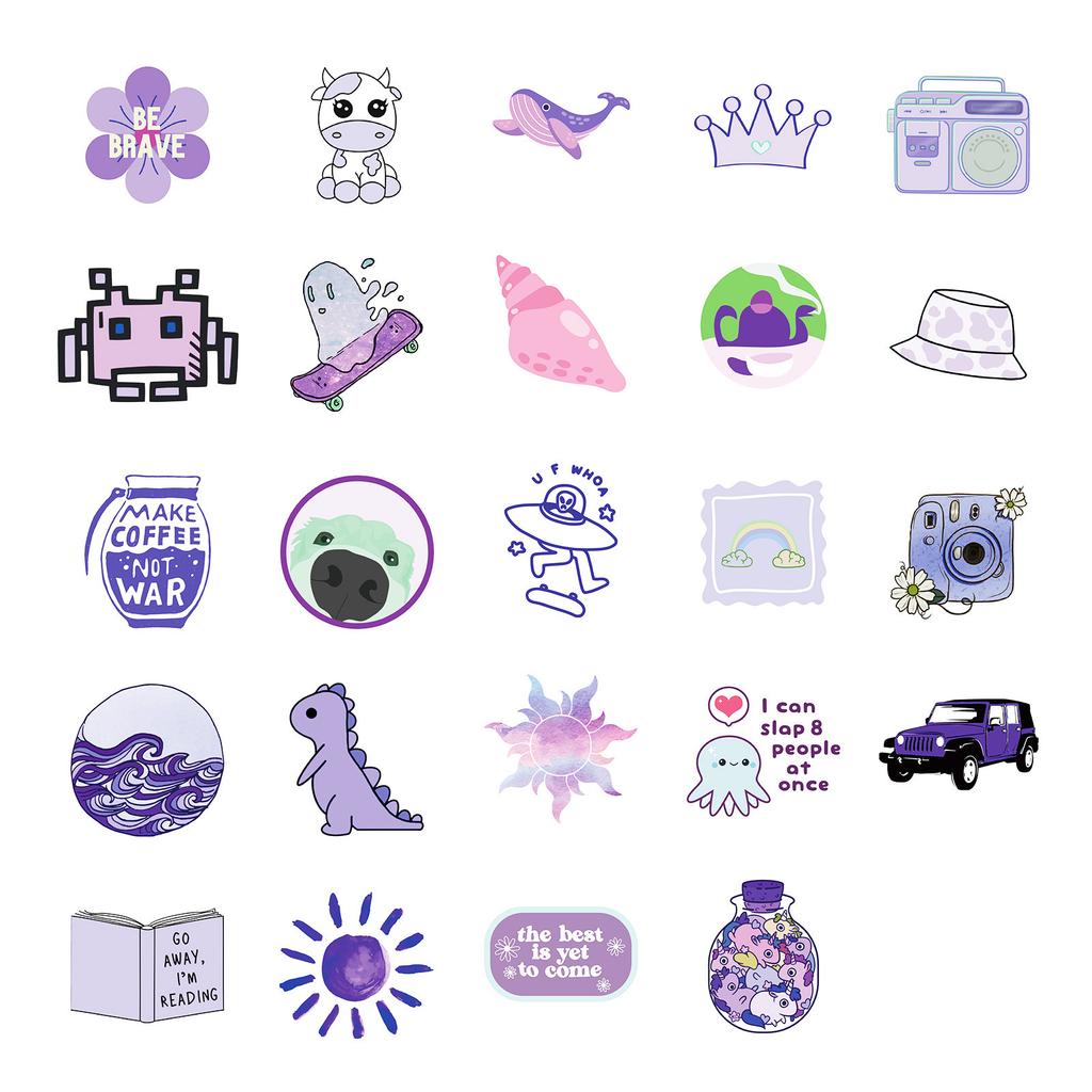 50 Purple Personalized Hand-painted Graffiti Stickers PP Waterproof Decorative Graffiti Stickers DIY Suitcase Flat Tablet