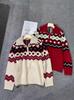 Retro Fair Isle Wool Cashmere Half-Zip Sweater - High Neck, Thickened Knit, Red Women's Christmas Top