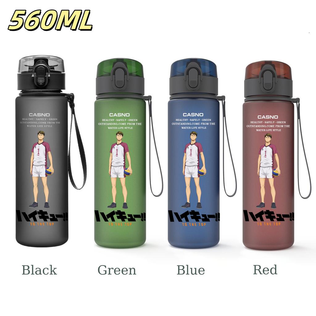 Anime Haikyuu Sports Water Bottle Leak Proof Frosted Plastic Cup Portable Rope Fitness Outdoor Travel 560ML with for Kid Friendly Entertaining Fun