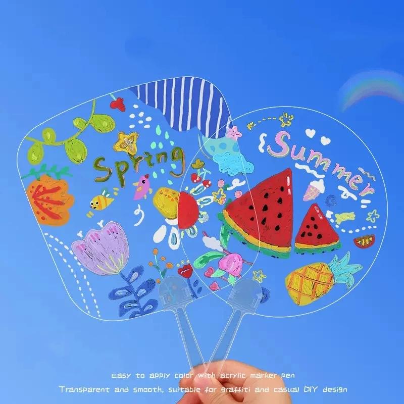 5Pcs Plastics Transparent Blank Fan Children Diy Stage Performance Hand Fan Decor For Diy Craft Make Hand Graffiti Fan
