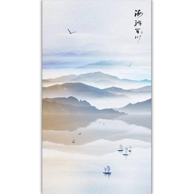 

Поэтическое пространство с бесконечным очарованием, Пейзажная живопись, Голубые горы и чернила, Классическая домашняя настенная живопись, Декоративный холст 20cm×40cm NoFrame
