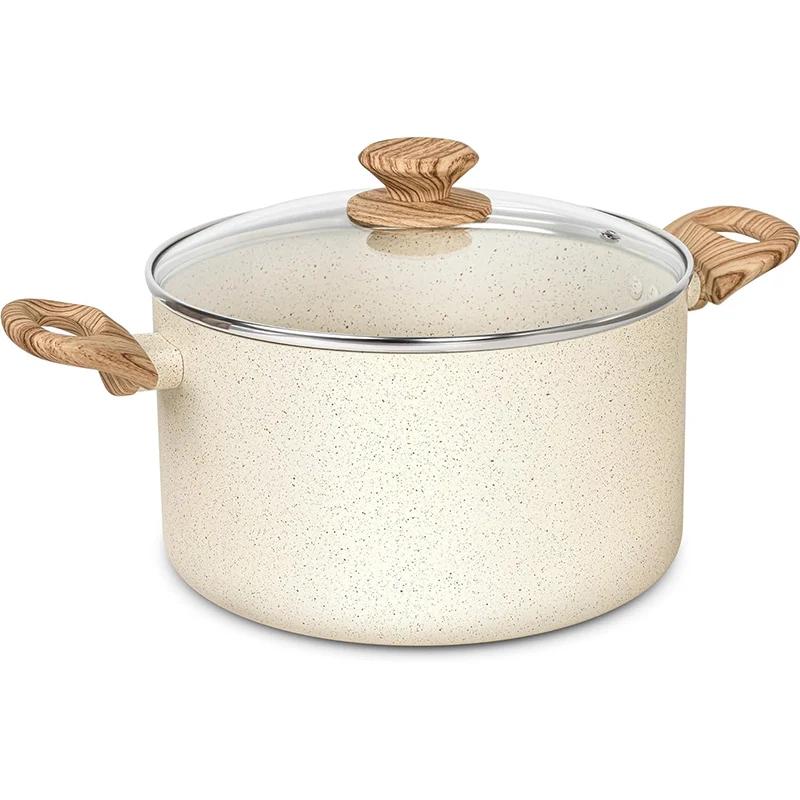 

MICHELANGELO Non-stick Lid Soup Pot Induction Cooking Pot Aluminum Stew Pot with Double-battery Wood Handle Stove Compatible