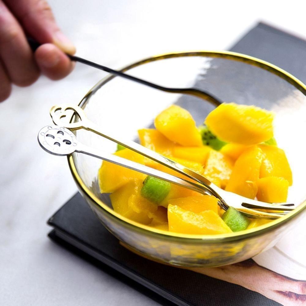 

Multi-function Dessert Forks Non-stick Fruit Forks Portable Two Toothed Fork