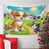 Cute Farm Animals with Dog, Cat, and Cow Pattern Wall Hanging Tapestry Decorative Tapestry Home Decor for Bedroom and Living Room