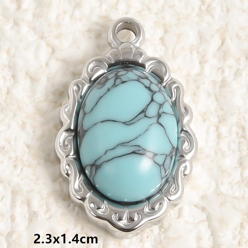 DIY Vintage Sun Oval Charm Stainless Steel Pendants For Jewelry Making Supplies Turquoise Charm Necklace Earrings Decor Findings