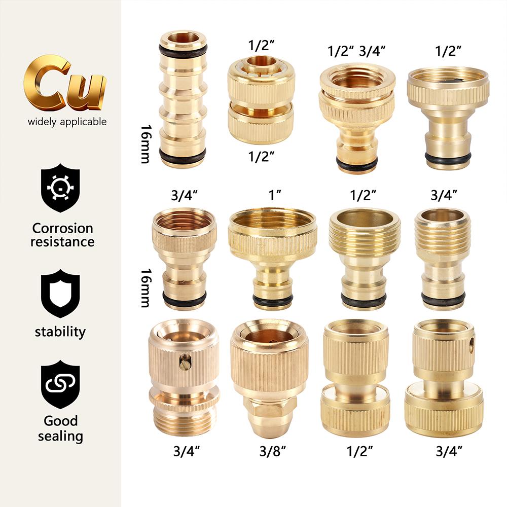 Brass Garden Hose Quick Connector Water Pipe Tap Adaptor Fitting for 1/2"3/4"3/8"1/4" Irrigation Tube Water Stop Repair Joints
