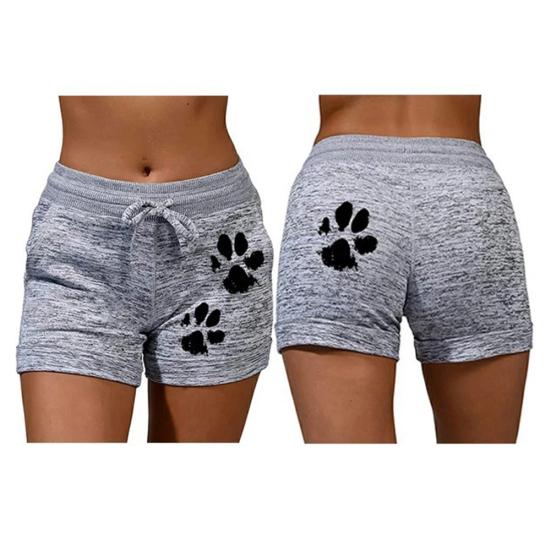 Damskie spodenki sportowe z wysokim stanem i nadrukiem kocich pazurów, ściągane sznurkiem, szybkoschnące i elastyczne