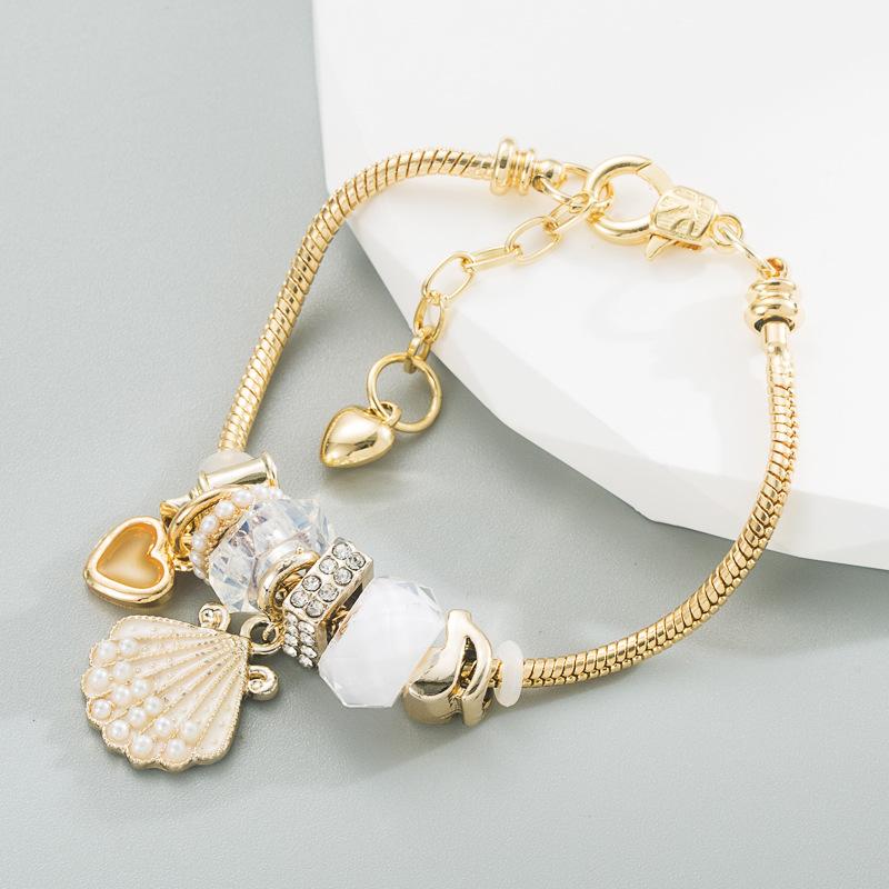 Adjustable Pink Pearl Shell Bracelet Shiny Diamond Ball Bracelet