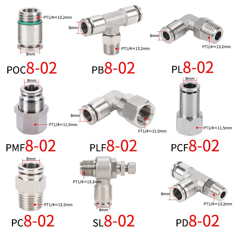 SUS 304 Edelstahl Pneumatikschlauchfitting PC PCF PL PE PU 8mm Vollmetall Schnellverschluss Rohrverbinder Gelenk 1/2 1/8 1/4 3/8 Motordichtungen 6
